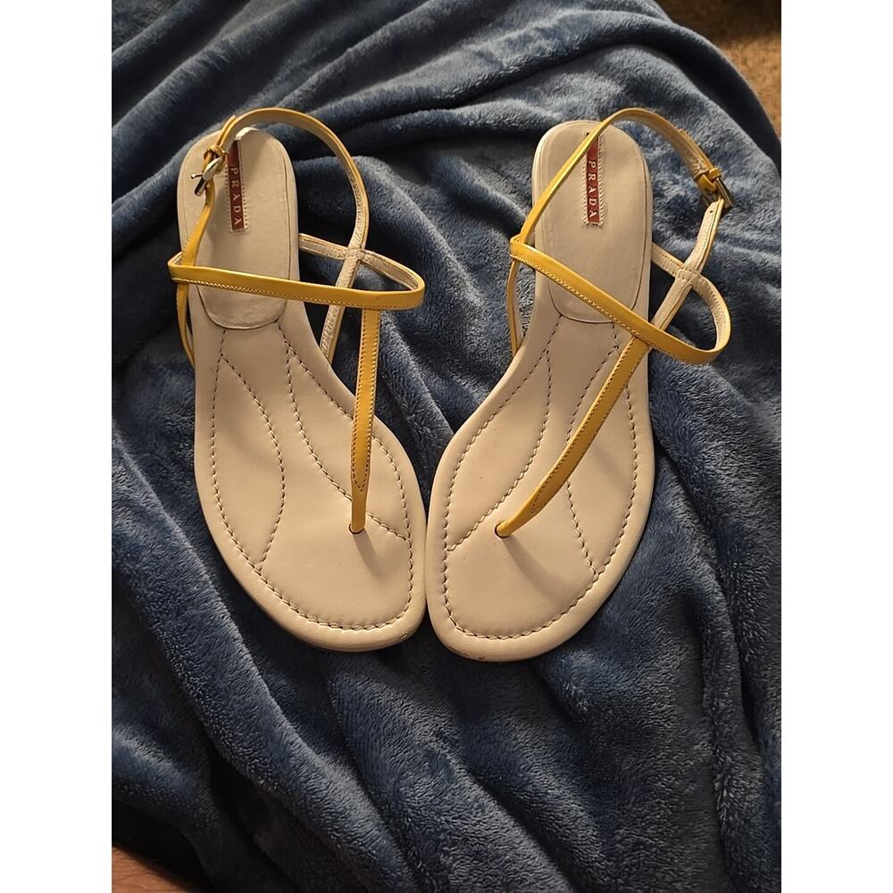 Prada Banana Yellow Thong Sandals Logo Worn Once 39 1/2 EU 9 US VTG Designer
